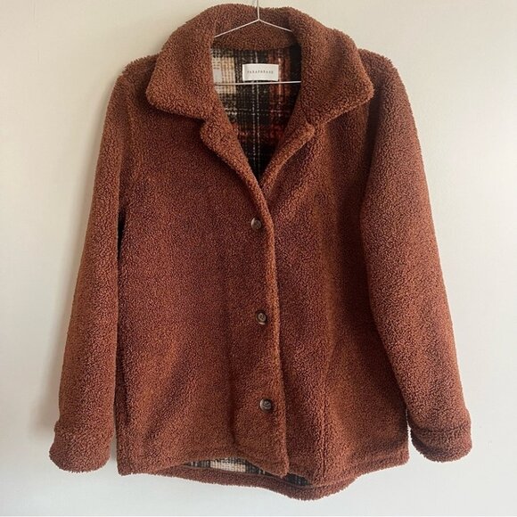 Paraphrase Thick Sherpa Fleece Lined  Rust Shacket - Picture 4 of 13